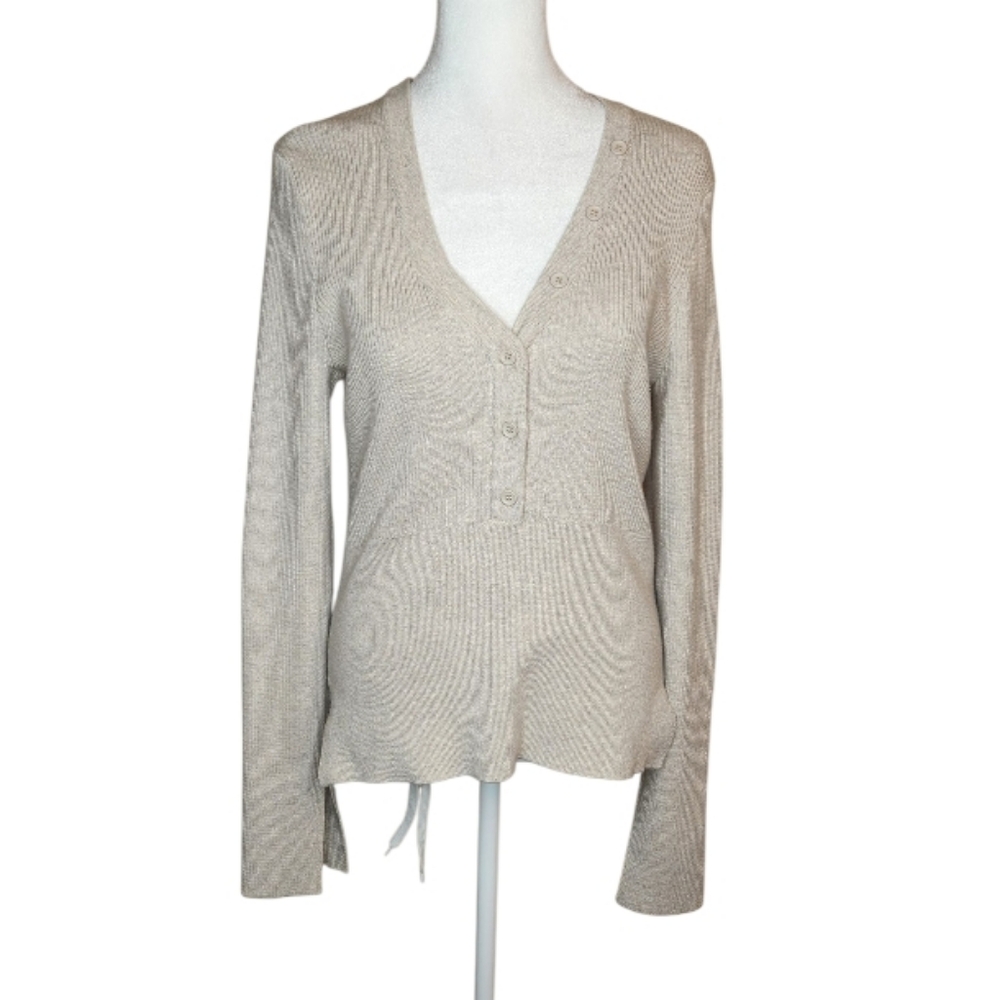 NEW Monrow Rib Long Sleeve Henley Sweater in Ash Size Large